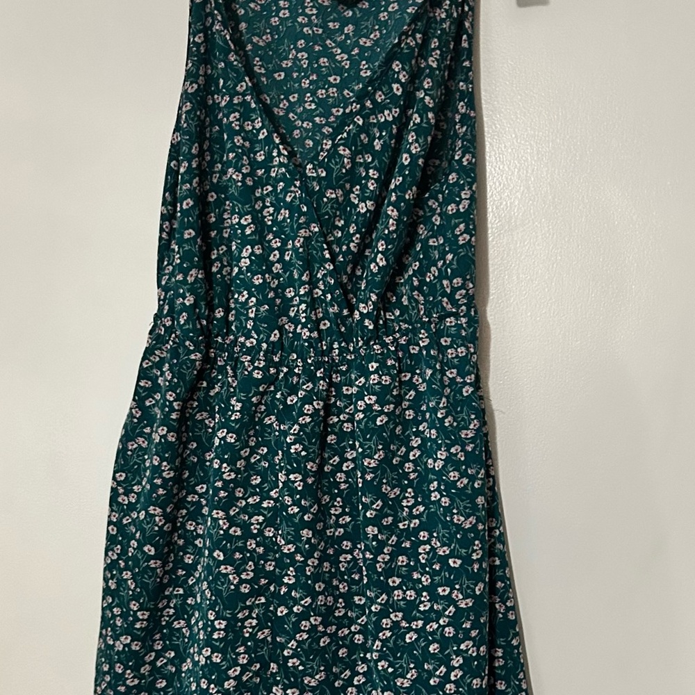 SHEIN green floral v neck sleeveless romper